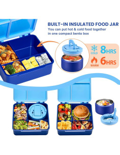 Caja de Almuerzo Bento Howeemo Azul con Termo 236ml 4 Compartimentos 2