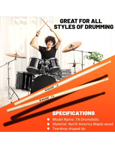 Baquetas 7A WOGOD de Madera de Arce - 2 Pares 2