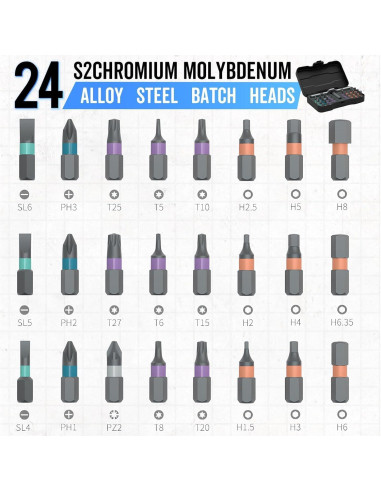 Juego de Destornillador Magnético 24 en 1 AULCTR Ergonómico