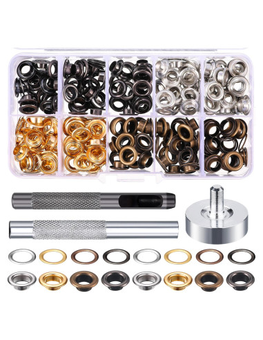 Kit de Ojetes Bememo 200 Juegos 6 mm con Herramientas y Caja