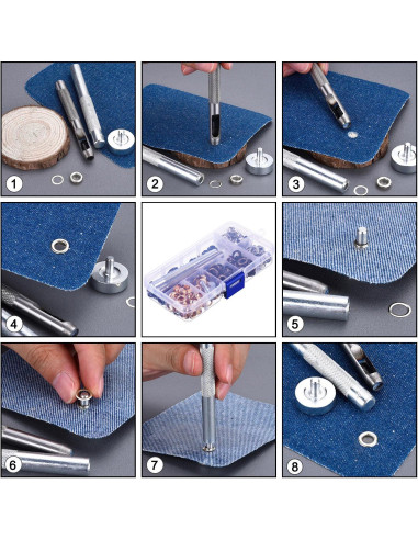 Kit de Ojetes Bememo 200 Juegos 6 mm con Herramientas y Caja