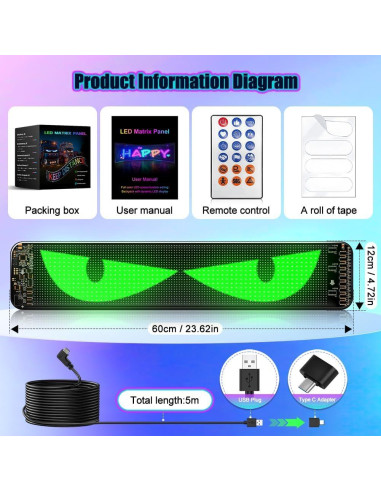 Ojos LED para Parabrisas DJWFARR 60 cm Luz Diablo Personalizable