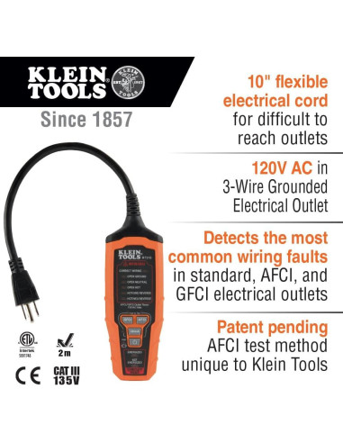 Probador de Enchufes Klein Tools RT310 GFCI AFCI 120V