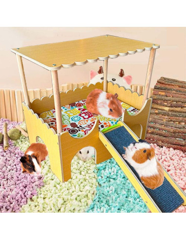 Casa de Madera Grande para Cobayas Fejapa 2 Niveles 40.6x26.6cm