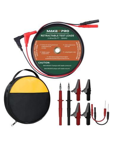 Cables de Prueba Retráctiles 2 Cables 18AWG 9m Kit Multímetro