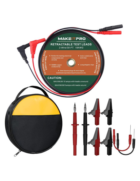 Cables de Prueba Retráctiles 2 Cables 18AWG 9m Kit Multímetro