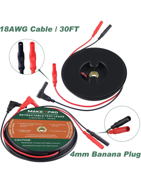 Cables de Prueba Retráctiles 2 Cables 18AWG 9m Kit Multímetro
