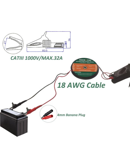 Cables de Prueba Retráctiles 2 Cables 18AWG 9m Kit Multímetro