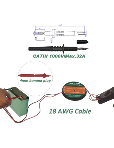 Cables de Prueba Retráctiles 2 Cables 18AWG 9m Kit Multímetro