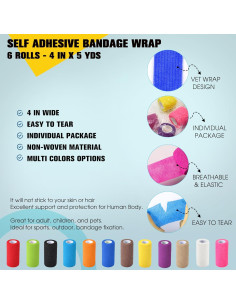 Paquete de 6 Vendajes Autoadhesivos MUESFITR 10 cm x 4.57 m Blanco 2