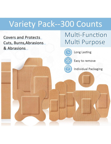 300 Vendajes Adhesivos Estériles Geiserailie Variados para Primeros Auxilios