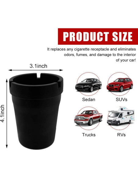 Cenicero de coche Gasedin negro autoextinguible y a prueba de viento