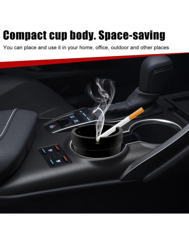 Cenicero de coche Gasedin negro autoextinguible y a prueba de viento