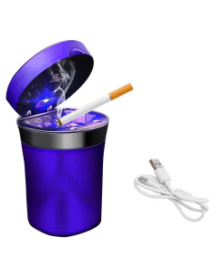 Cenicero de coche Sylvil con encendedor solar y tapa LED azul
