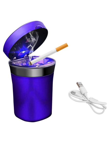 Cenicero de coche Sylvil con encendedor solar y tapa LED azul