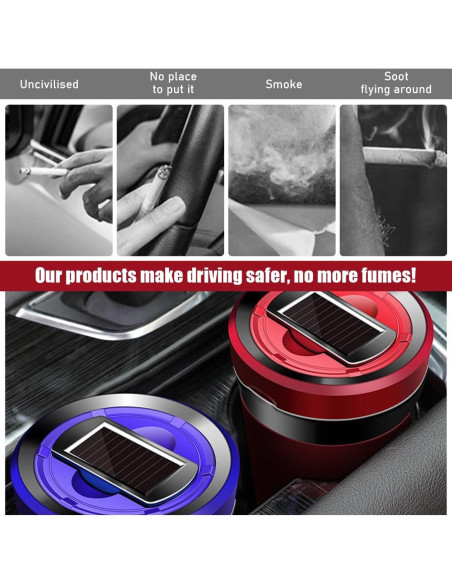 Cenicero de coche Sylvil con encendedor solar y tapa LED azul