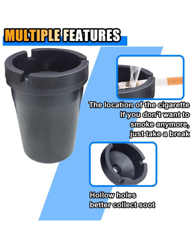 Cenicero de Auto JOYCOURT Sin Humo Negro 2PCS Compacto