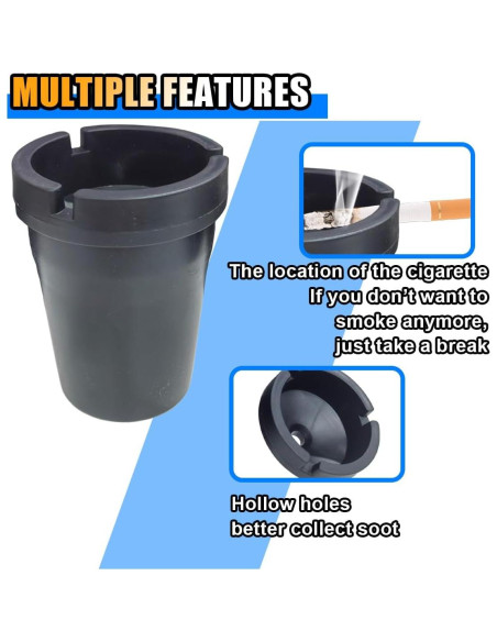 Cenicero de Auto JOYCOURT Sin Humo Negro 2PCS Compacto