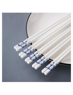 10 Pares de Palillos de Cerámica Decohomeforu 24.68 cm Flor Azul