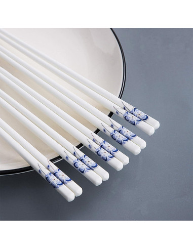 10 Pares de Palillos de Cerámica Decohomeforu 24.68 cm Flor Azul