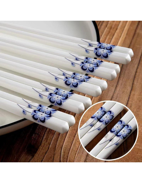 10 Pares de Palillos de Cerámica Decohomeforu 24.68 cm Flor Azul