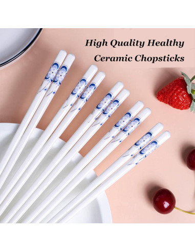 10 Pares de Palillos de Cerámica Decohomeforu 24.68 cm Flor Azul