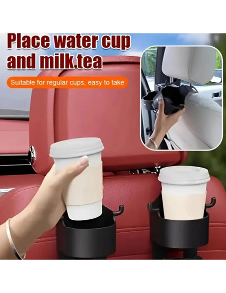 Organizador de Coche 2 Ganchos Reposacabezas con Portavasos