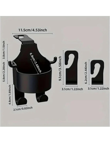 Organizador de Coche 2 Ganchos Reposacabezas con Portavasos