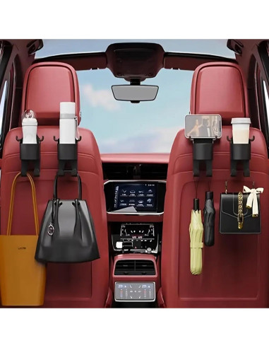 Organizador de Coche 2 Ganchos Reposacabezas con Portavasos