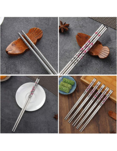 Palillos de Acero Inoxidable HuaLan 22.4 cm Set de 5 Pares 2