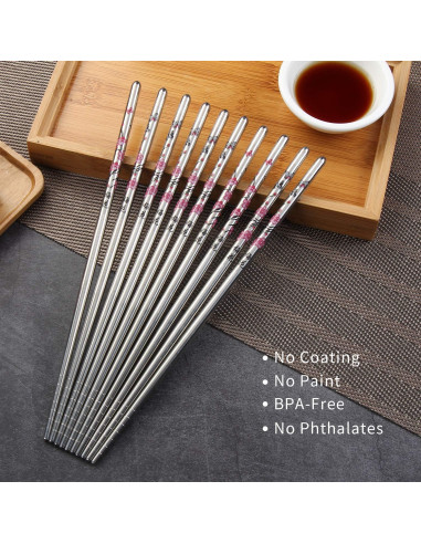 Palillos de Acero Inoxidable HuaLan 22.4 cm Set de 5 Pares