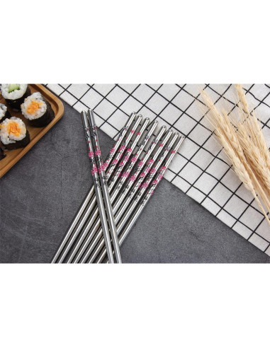 Palillos de Acero Inoxidable HuaLan 22.4 cm Set de 5 Pares