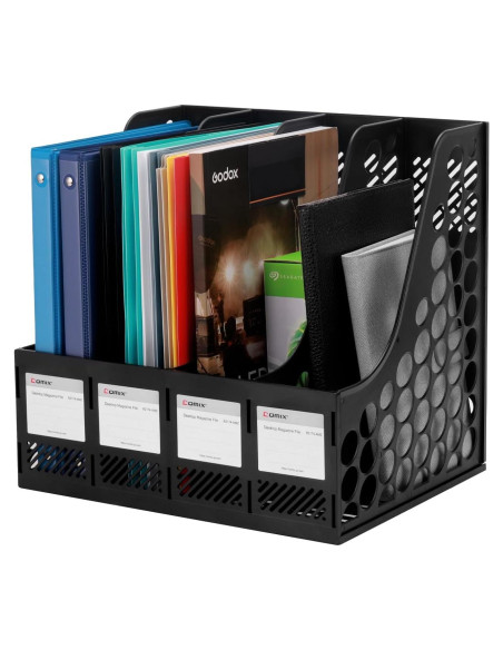 Soporte para Revistas Comix - Organizador de Escritorio 4 Compartimentos Negro