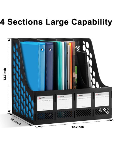Soporte para Revistas Comix - Organizador de Escritorio 4 Compartimentos Negro