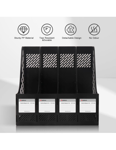 Soporte para Revistas Comix - Organizador de Escritorio 4 Compartimentos Negro