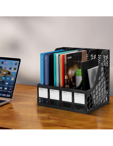 Soporte para Revistas Comix - Organizador de Escritorio 4 Compartimentos Negro