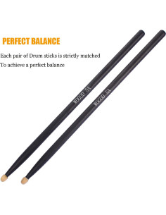 Palillos de Batería WOGOD 5A de Madera de Arce Negra - 2 Pares 2