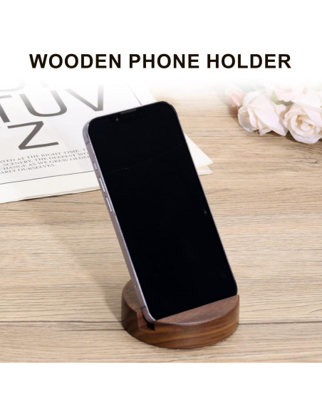 Soporte de Teléfono de Madera Nogal 8x8cm para Escritorio