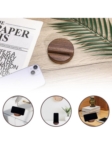 Soporte de Teléfono de Madera Nogal 8x8cm para Escritorio