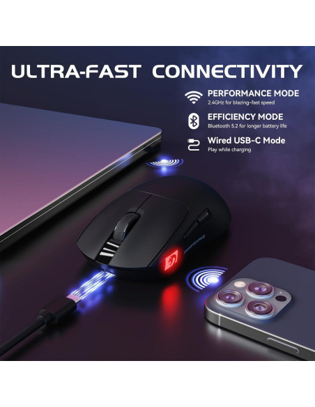 Ratón Inalámbrico MAMBASNAKE M4 24000 DPI RGB Ergonómico Negro