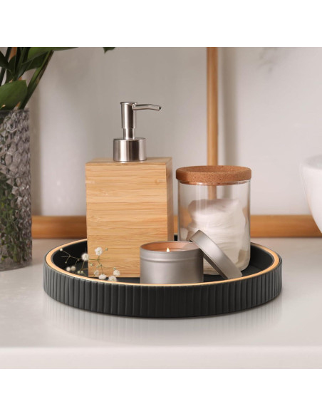 Organizador de Escritorio de Cuero SANZIE Redondo Negro 25.4 cm