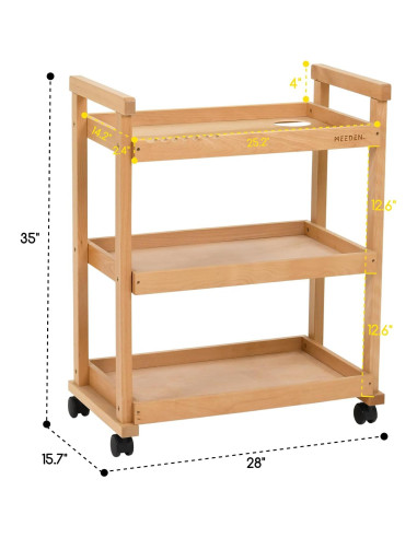 Carro de Almacenamiento de Arte MEEDEN 3 Niveles Madera Haya