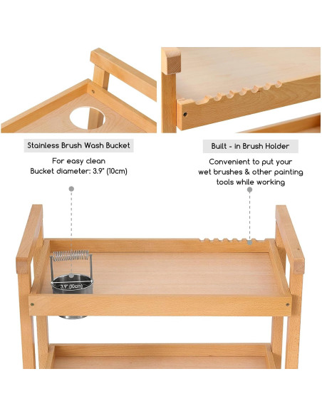 Carro de Almacenamiento de Arte MEEDEN 3 Niveles Madera Haya