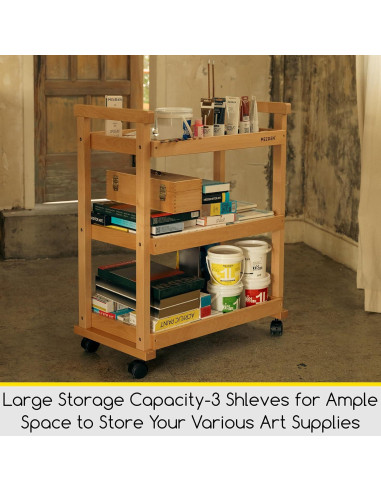 Carro de Almacenamiento de Arte MEEDEN 3 Niveles Madera Haya