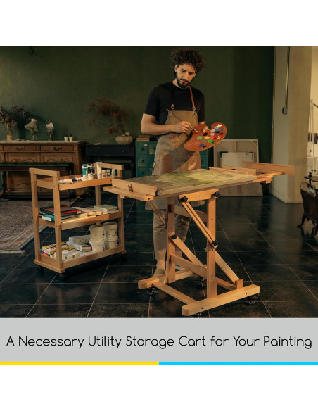 Carro de Almacenamiento de Arte MEEDEN 3 Niveles Madera Haya