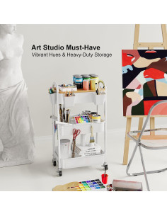 Carro Rodante de 3 Niveles Kzeirm Blanco con Mesa de Bambú 2