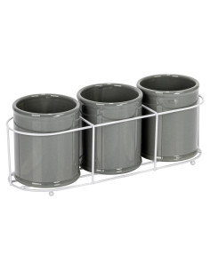 Conjunto de 3 Crocks de Cerámica Creative Co-Op en Gris y Blanco