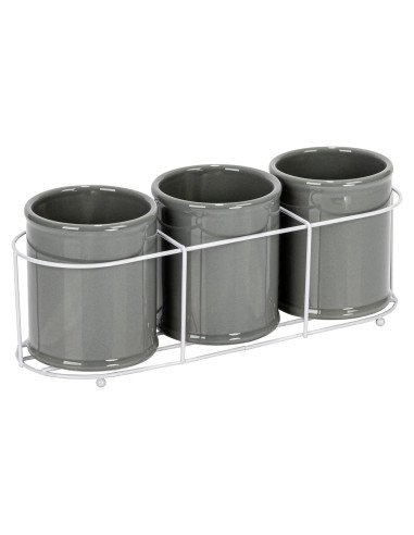 Conjunto de 3 Crocks de Cerámica Creative Co-Op en Gris y Blanco