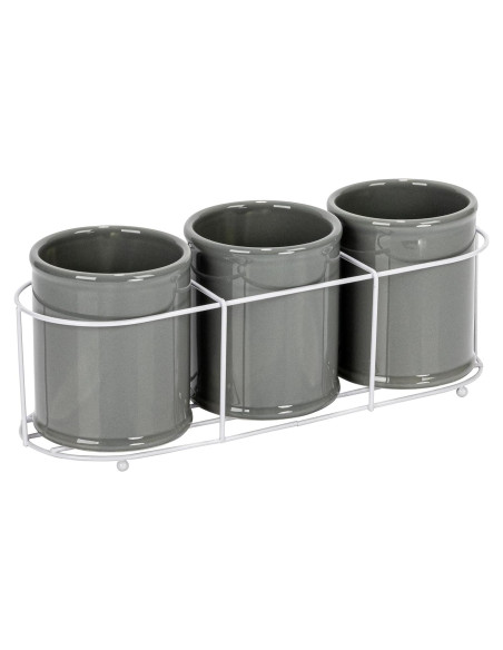 Conjunto de 3 Crocks de Cerámica Creative Co-Op en Gris y Blanco