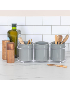 Conjunto de 3 Crocks de Cerámica Creative Co-Op en Gris y Blanco 2